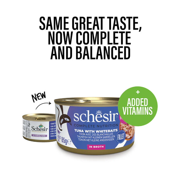 SCHESIR CAT - Complete Nutrition Can Tuna & Whitebaits Cooking Water 85gr