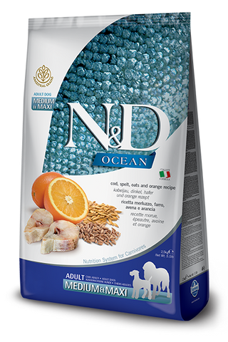 N&D - Ocean Adult Medium & Maxi Cod & Orange - Spelt & Oats 