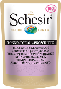 SCHESIR CAT - Pouch 100gr Tuna & Chicken with Ham