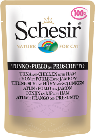 SCHESIR CAT - Pouch 100gr Tuna & Chicken with Ham