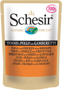 SCHESIR CAT - Pouch 100gr Tuna & Chicken with Shrimps