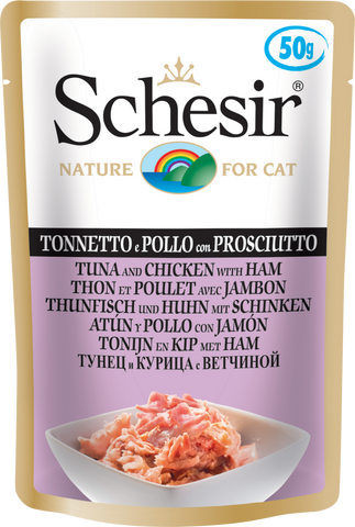 SCHESIR CAT - Pouch 50gr Tuna & Chicken with Ham