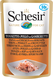 SCHESIR CAT - Pouch 50gr Tuna & Chicken with Shrimps