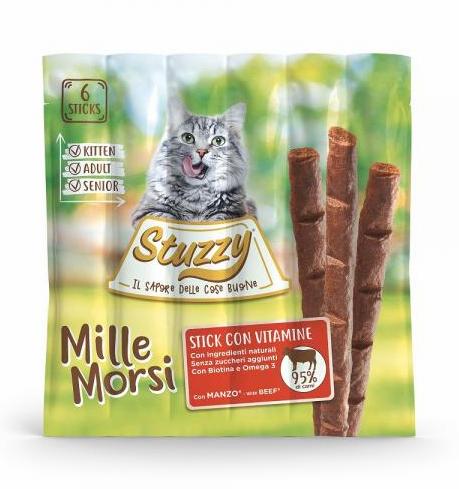 STUZZY CAT - Millemorsi poslastice za sterilisane mačke - Mesni štapići, Šunka 10x5gr